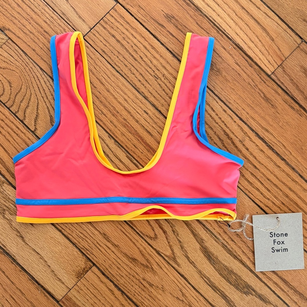 Stone Fox Swim Pink and Yellow Bikini Top